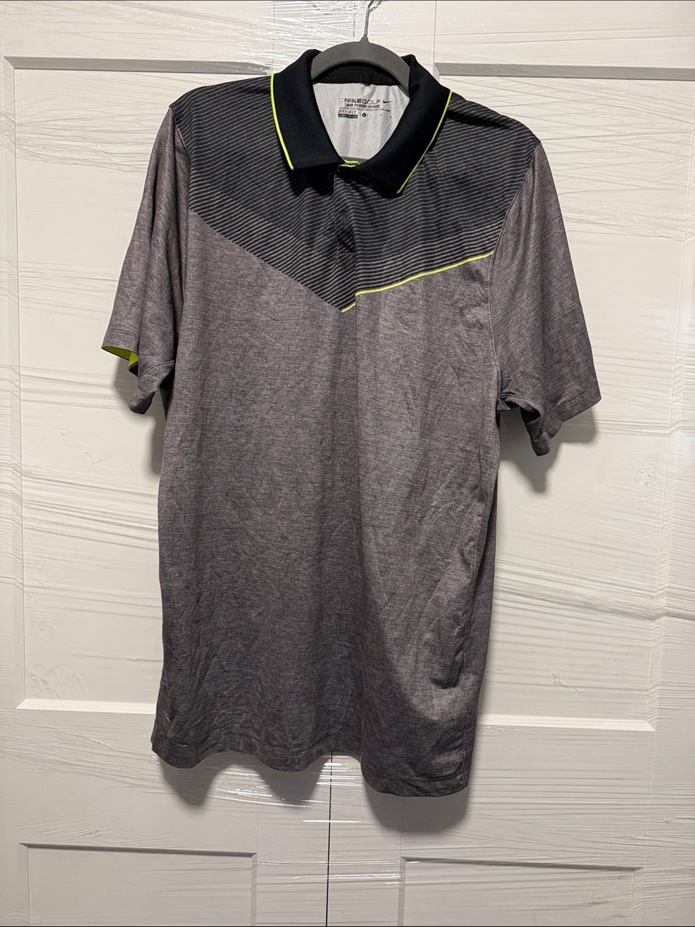 Nike Men's Heather Gray Polo with Black Yoke and Lime Trim